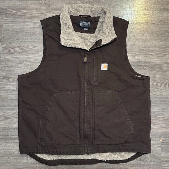 Carhartt Other - Carhartt Sherpa Lined Duck Canvas Vest Mens Size Large Full Zip 104277 DKB